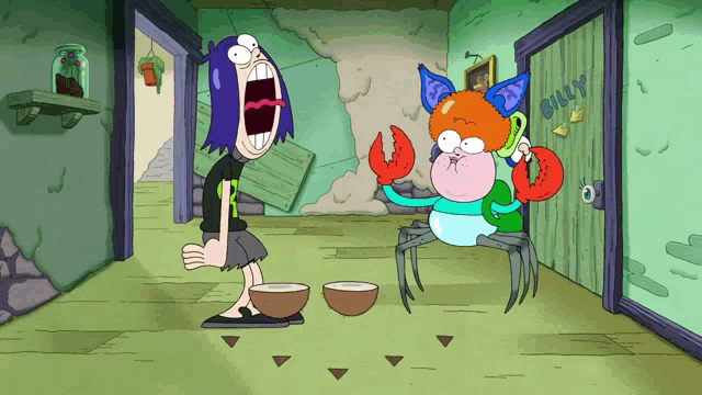 a cartoon character named billy is in a room