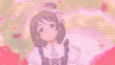 a cartoon girl with a tiara on her head is dancing in front of a screen .