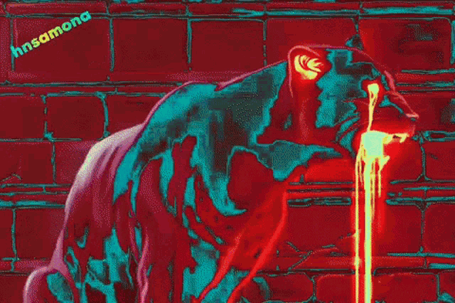 a painting of a tiger with a brick wall in the background