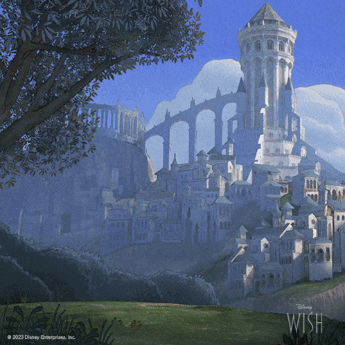 a painting of a castle from disney enterprises inc.