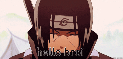 a cartoon character says hello broi in front of a sword