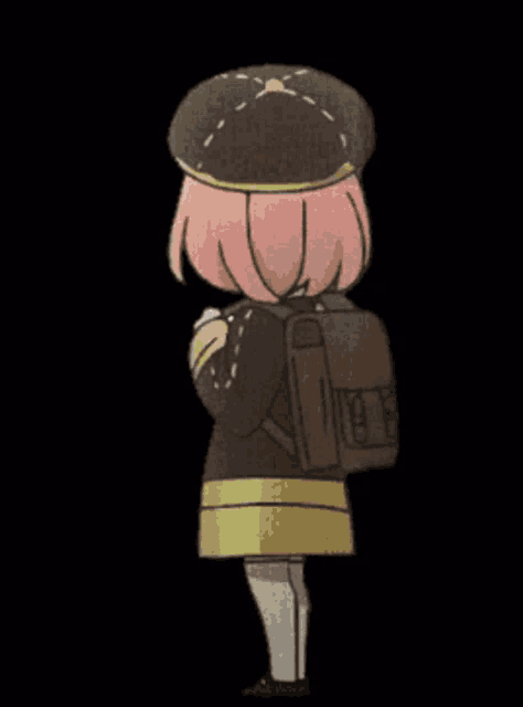 a cartoon of a girl with pink hair and a hat