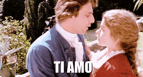 a man and a woman kissing with the words ti amo written below them
