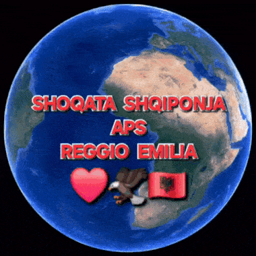 a blue globe with the words shogata shiiponia aps reggio emilia written on it