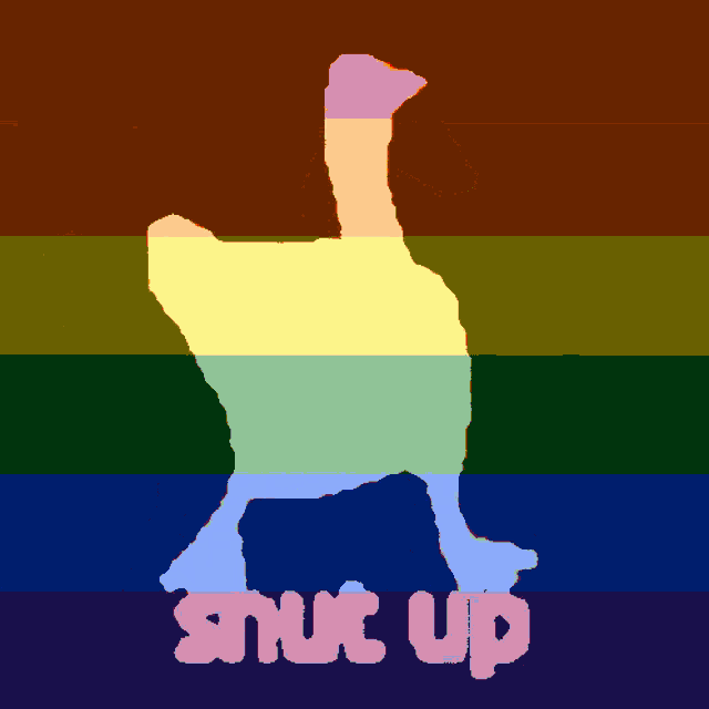 a rainbow flag with a silhouette of a man and the words shut up