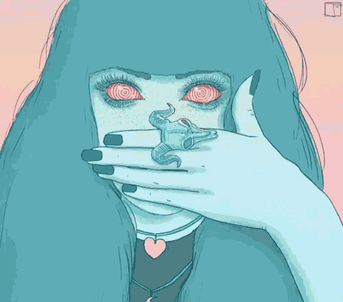 a drawing of a girl covering her mouth with her hands