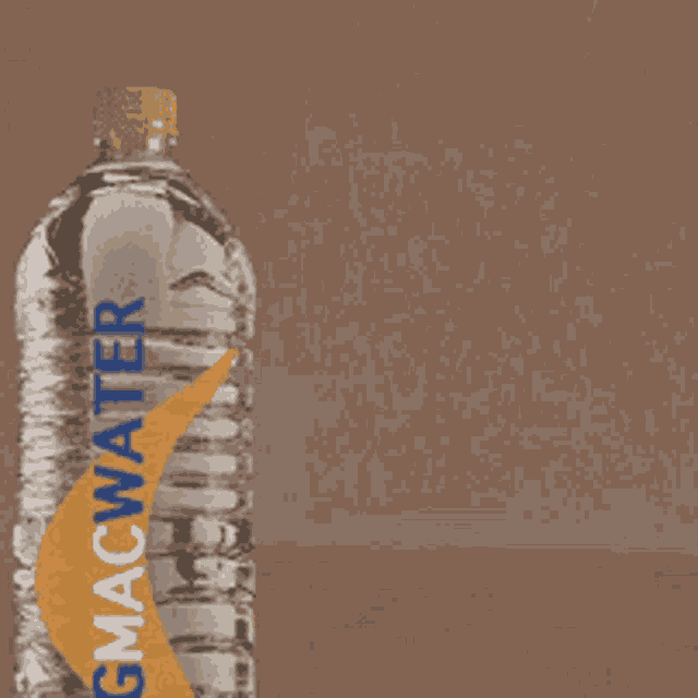 a bottle of bigmac water with a blue and orange stripe