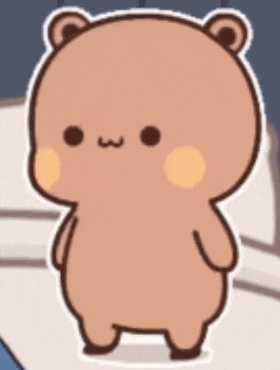 a cartoon teddy bear is standing in front of a bed with his hands on his hips .