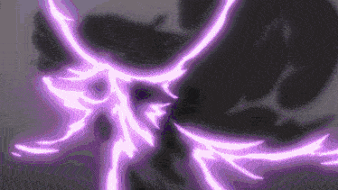 a close up of a purple lightning bolt on a black background