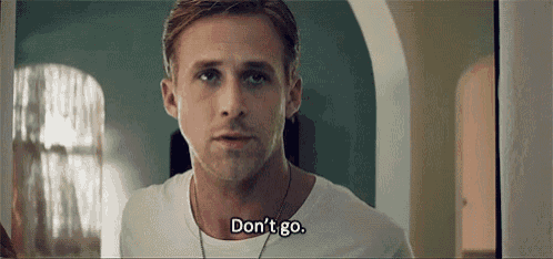 a man in a white shirt is saying `` don 't go '' .