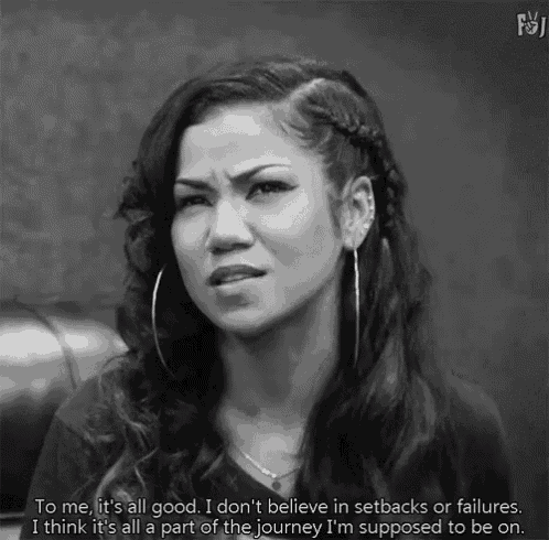 a black and white photo of a woman with the words to me it 's all good