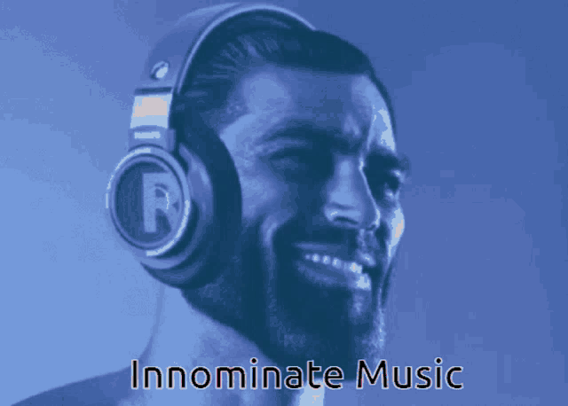 a man wearing headphones with the words innominate music written below him