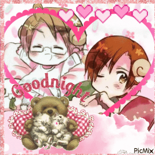 a picture of two anime characters says goodnight on it