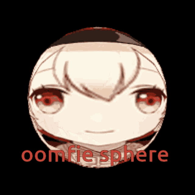 a white sphere with a red eye and the word oomfie sphere written on it