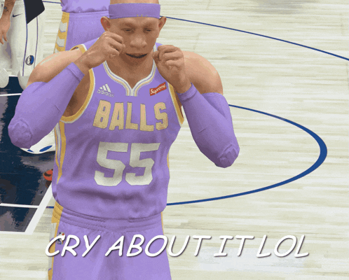 a basketball player in a purple jersey that says balls 55