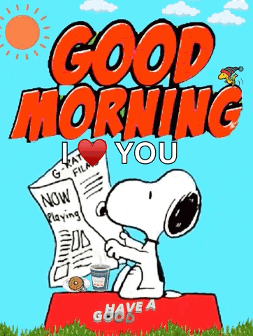 a cartoon of snoopy holding a newspaper with the words `` good morning you '' written on it .