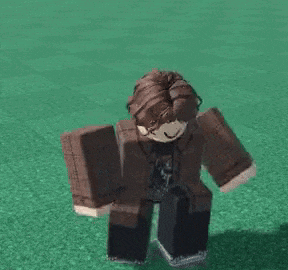 a roblox character is dancing in a field .