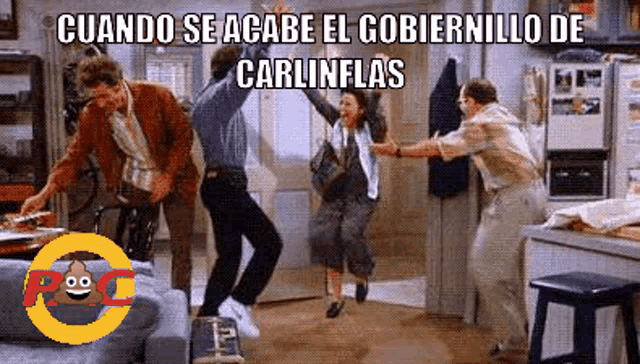 a group of people are dancing in a living room with a caption that says cuando se acaba el gobernillo de carlinflas