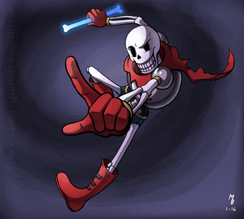 a drawing of a skeleton holding a blue bone with the date 1-16