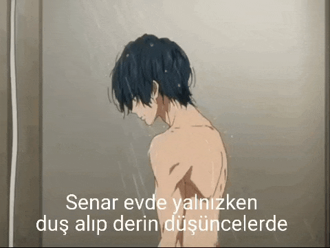 a man without a shirt is taking a shower in a bathroom
