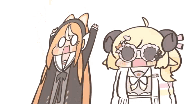 a cartoon of two girls wearing sunglasses and a bow tie