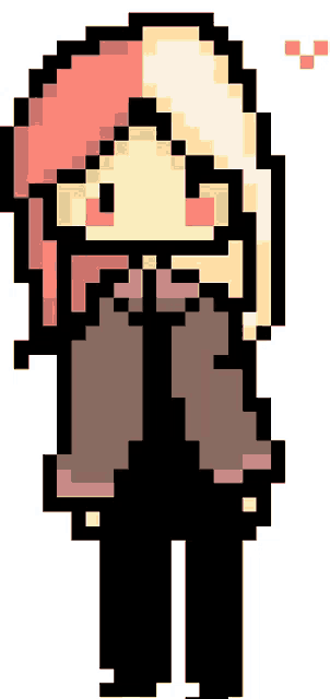 a pixel art drawing of a girl with pink hair