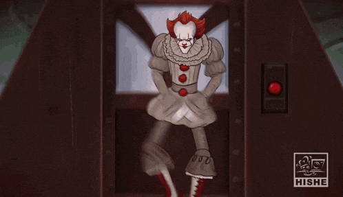 a drawing of a clown with the name hishe on the bottom left