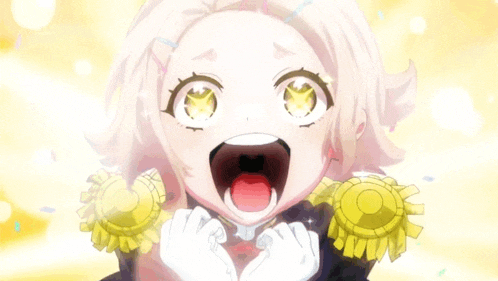 a little girl with a big smile on her face is wearing white gloves and gold epaulettes