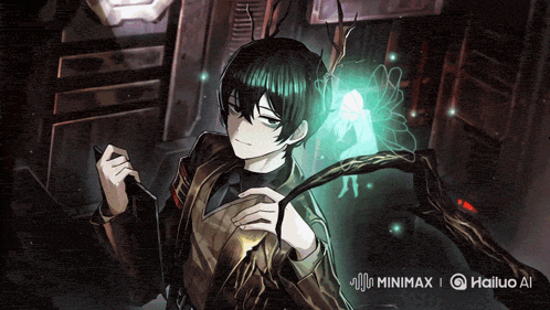 a drawing of a boy with a green light behind him that says minimax on it