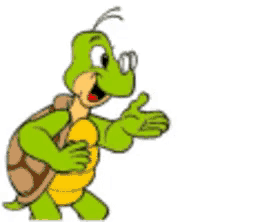 a cartoon turtle with glasses is reaching for a red heart