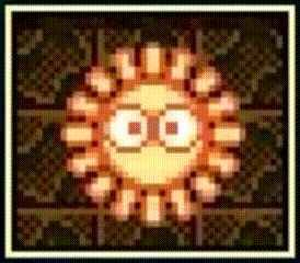 a pixel art drawing of a sun with a smiley face