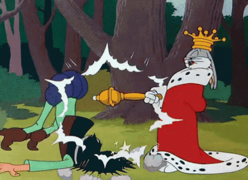 a cartoon of a rabbit wearing a crown and holding a trophy