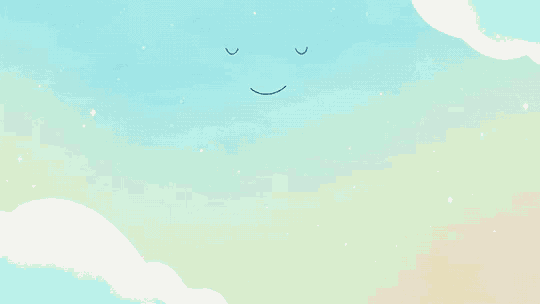 a cartoon girl is looking out of a hole in a cloud .