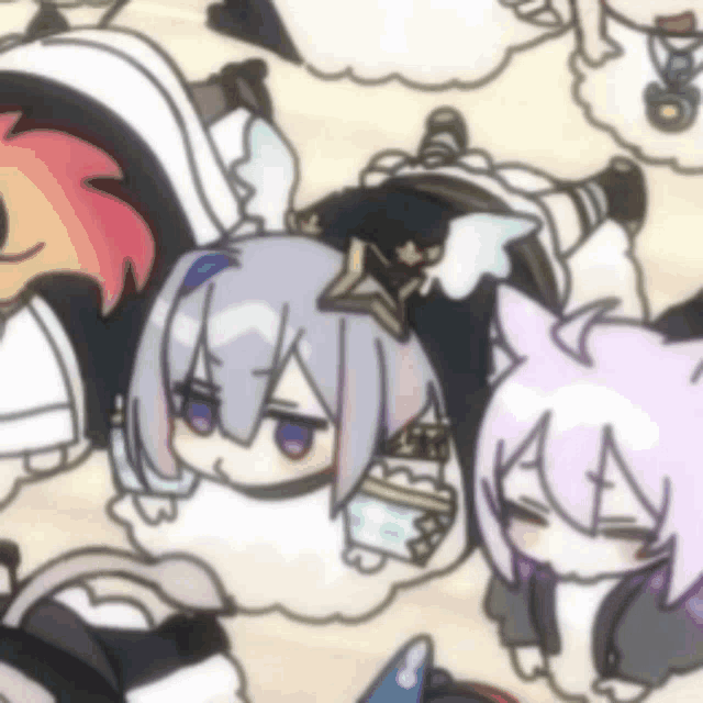 a bunch of cartoon characters are laying on a blanket