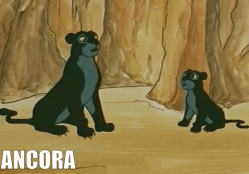 a cartoon of a panther and a cub with the words ancora un paio above them