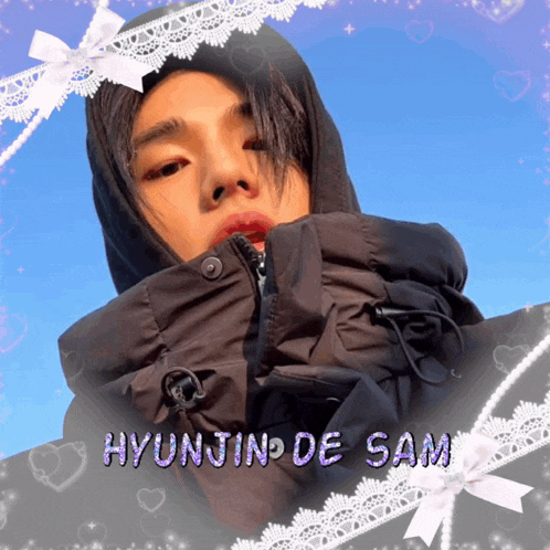 a picture of hyunjin de sam with hearts and lace