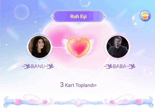a screen shows a woman and a man in a heart and the words ruh eşi