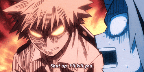 a cartoon character says " shut up i 'll kill you " next to another character