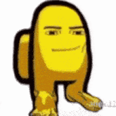 a yellow among us character with a dog 's paw and a dog 's face .