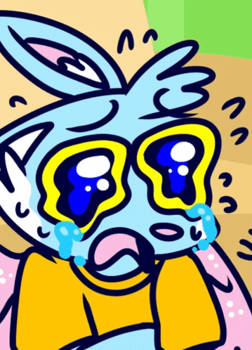 a cartoon drawing of a rabbit crying with tears running down its face