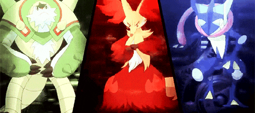 three cartoon characters are standing next to each other in a row