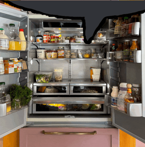 the inside of a refrigerator is filled with lots of food including a bottle of heinz tomato sauce