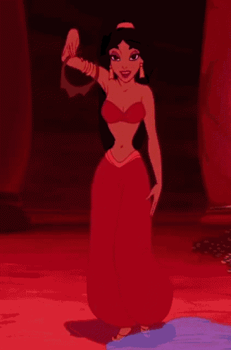 jasmine from disney 's aladdin is wearing a red dress and tiara .