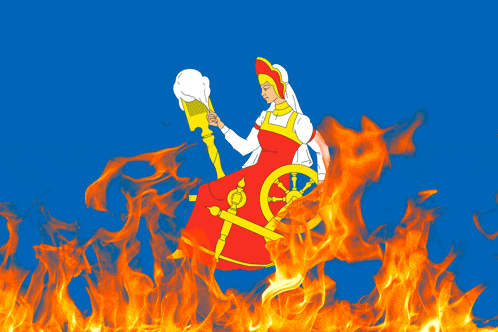 a drawing of a woman sitting on a steering wheel with flames surrounding her