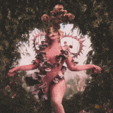 a painting of a naked woman with flowers around her neck