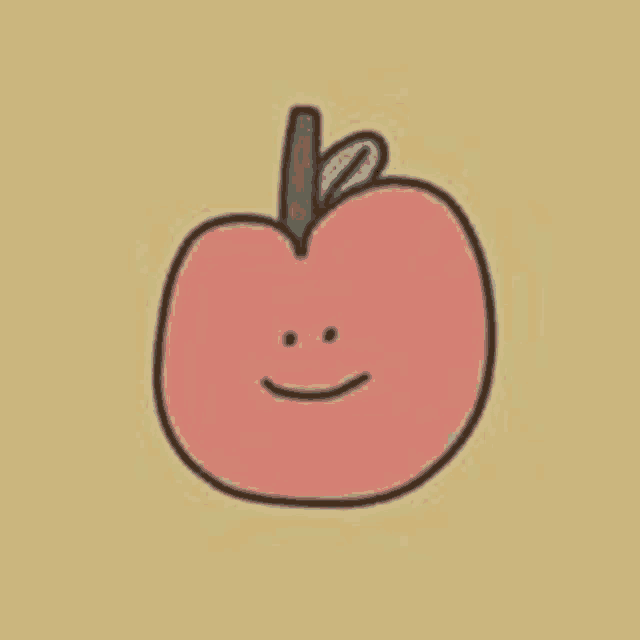 a cartoon drawing of an apple with a leaf and a smiling face .