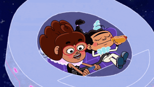 a cartoon of a girl holding a hot dog and a boy holding a hot dog