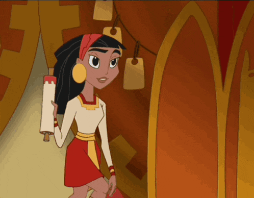 a cartoon of a woman holding a scroll