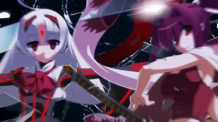 a purple and white anime character with a sword in their hand