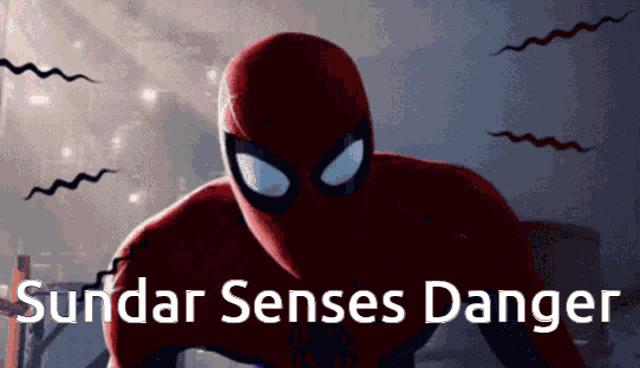 a picture of a spider man with the words " sundar senses danger "